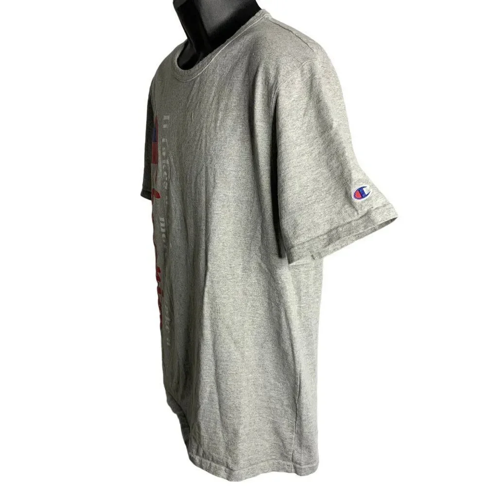 Vintage 90s Champion Crewneck T Shirt L Grey Short Sleeves Heavy Weight Cotton - Picture 7 of 8